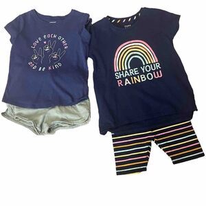 Crown & Ivy Rainbow Girls Sz 5 Short Sets Shirt & Jumping Beans Outfit 4 Pieces